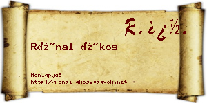 Rónai Ákos névjegykártya